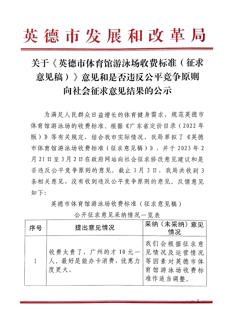 关于《英德市体育馆游泳场收费标准（征求意见稿）》意见和是否违反公平竞争原则向社会征求意见结果的公示.jpg