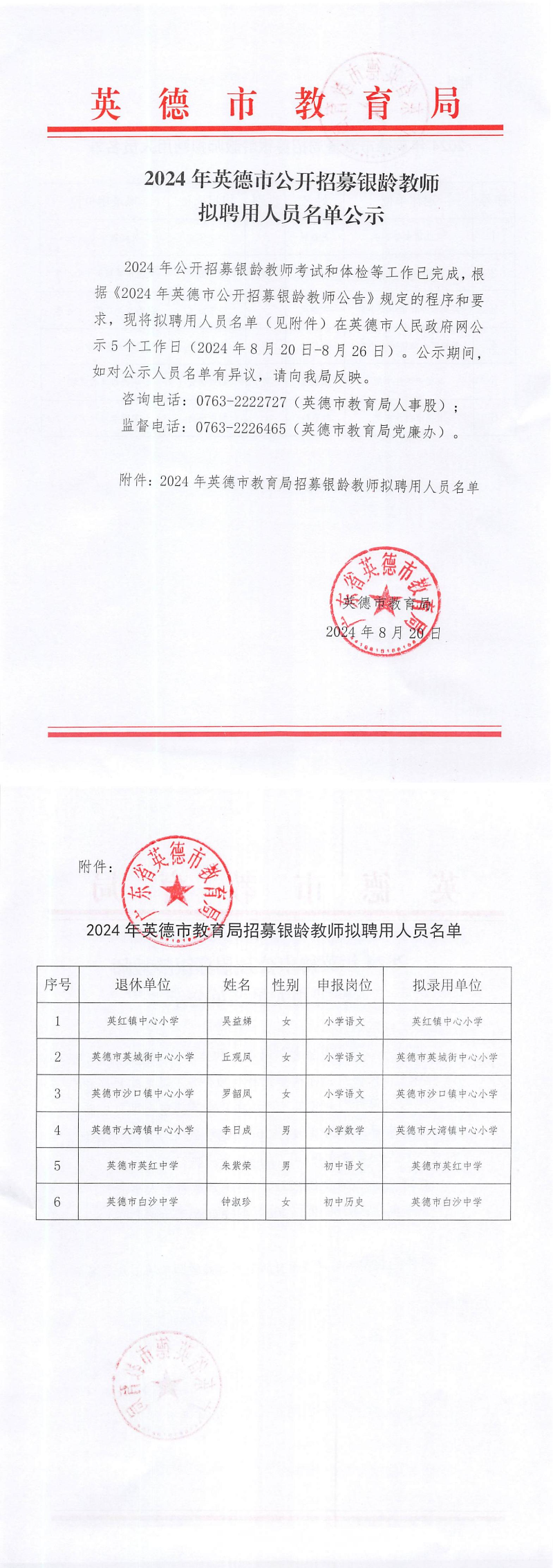 2024年英德市公开招募银龄教师拟聘用人员名单公示.jpg